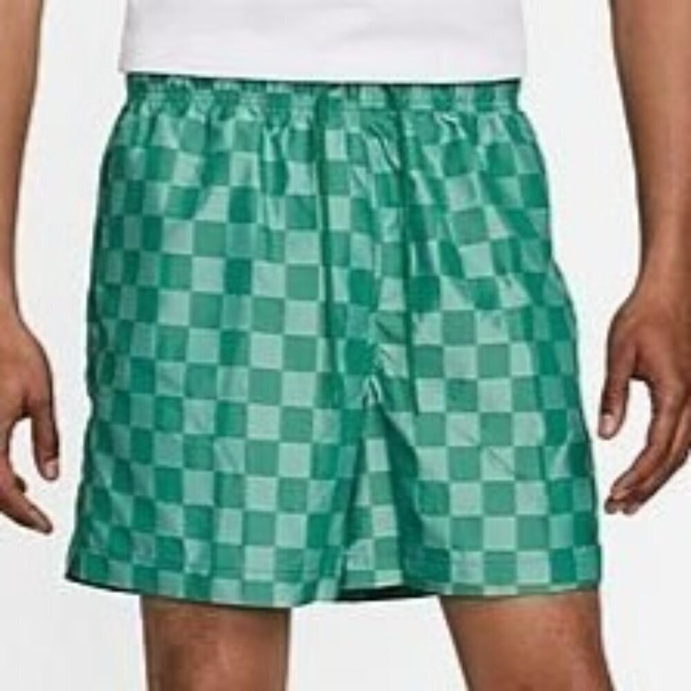 Nike Men Lightweight Checkered Woven Green Club Flow Shorts Standard Fit NEW XXL
